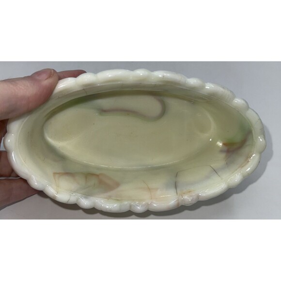 Vintage Akro Agate Marbleized Slag Glass Planter Orange Cream Green Glows 6” - Picture 11 of 16